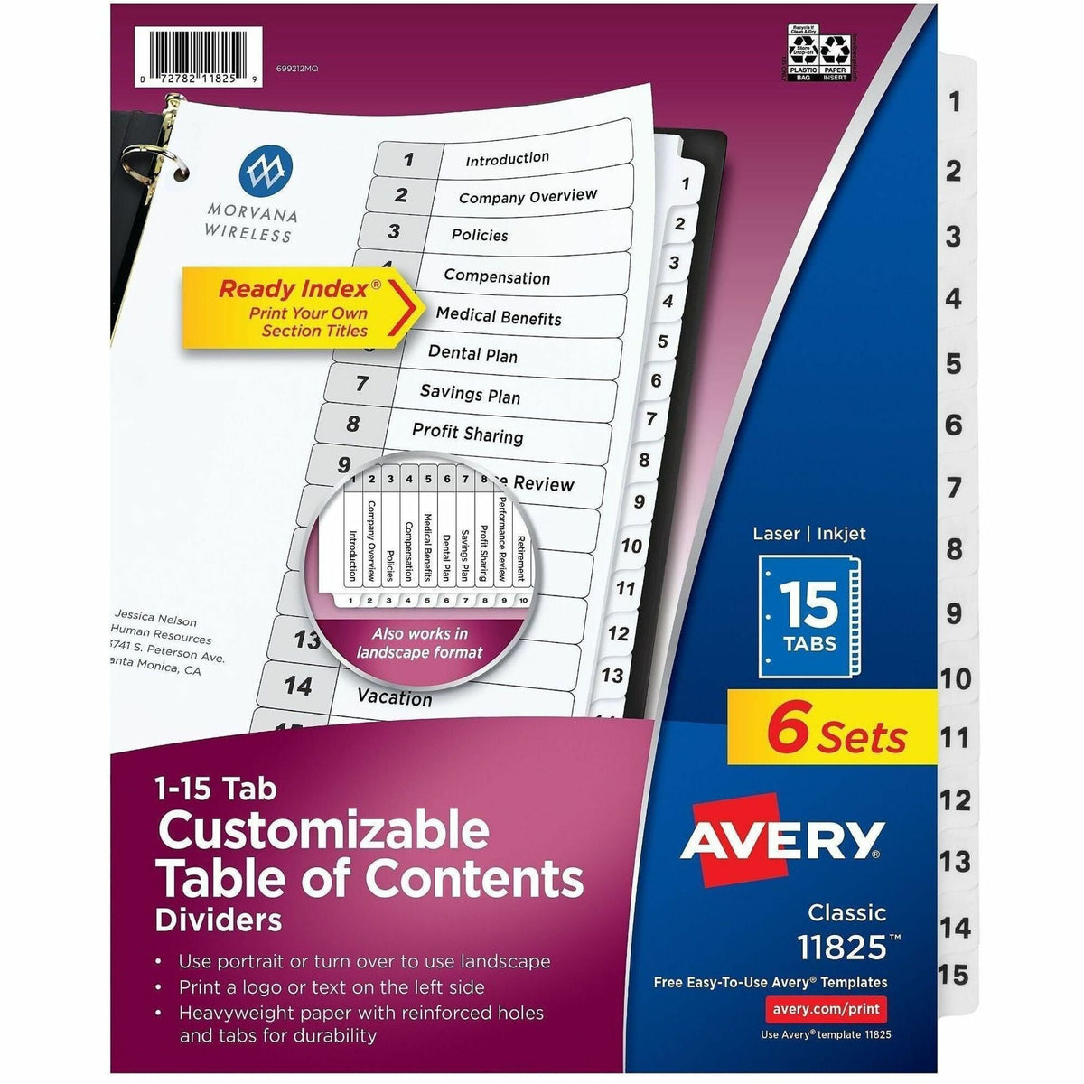 Avery Dividers, 15 Tabs, Ready Index (6 Sets of 11825) - 2000