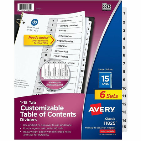 Avery Dividers, 15 Tabs, Ready Index (6 Sets of 11825) - 2000