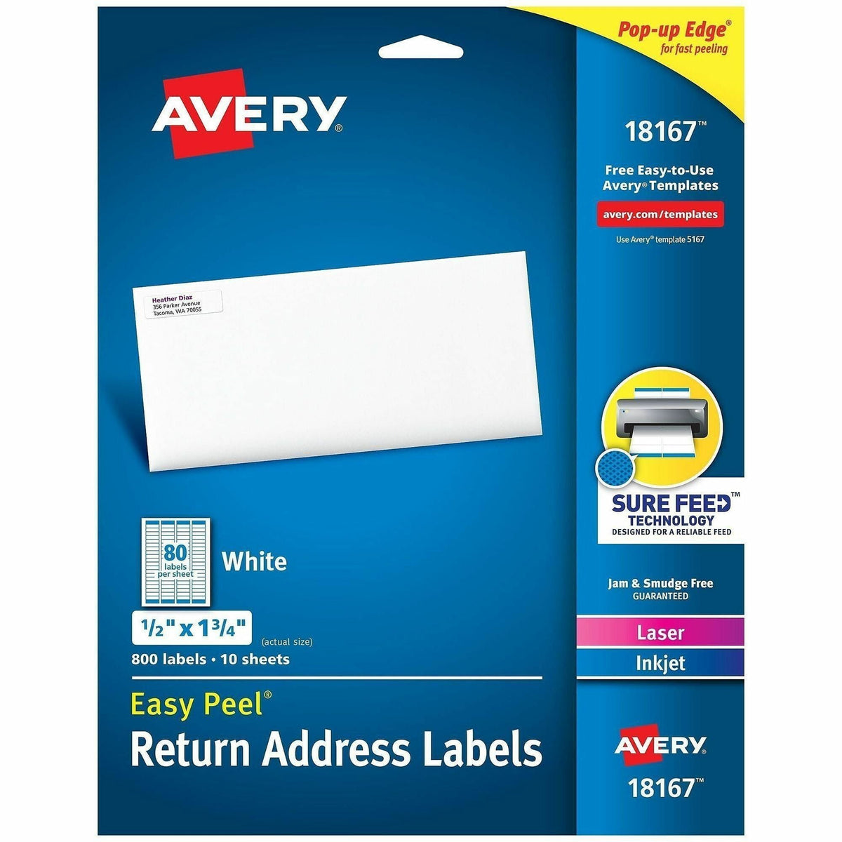 Avery® Easy Peel Return Address Labels, 1/2"x1-3/4" , 800 Labels (18167) - 2000