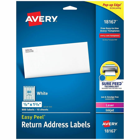 Avery® Easy Peel Return Address Labels, 1/2"x1-3/4" , 800 Labels (18167) - 2000