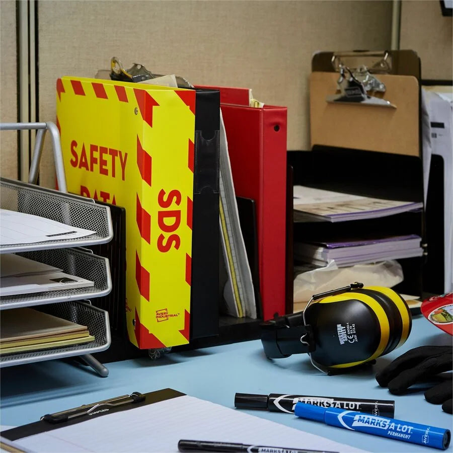 Avery 3’’ Heavy-Duty Industrial SDS Binder 1-Touch Rings Capacity 8 1/2’’x11’’ Sheet Size Vinyl Yellow/Red - 1 Each