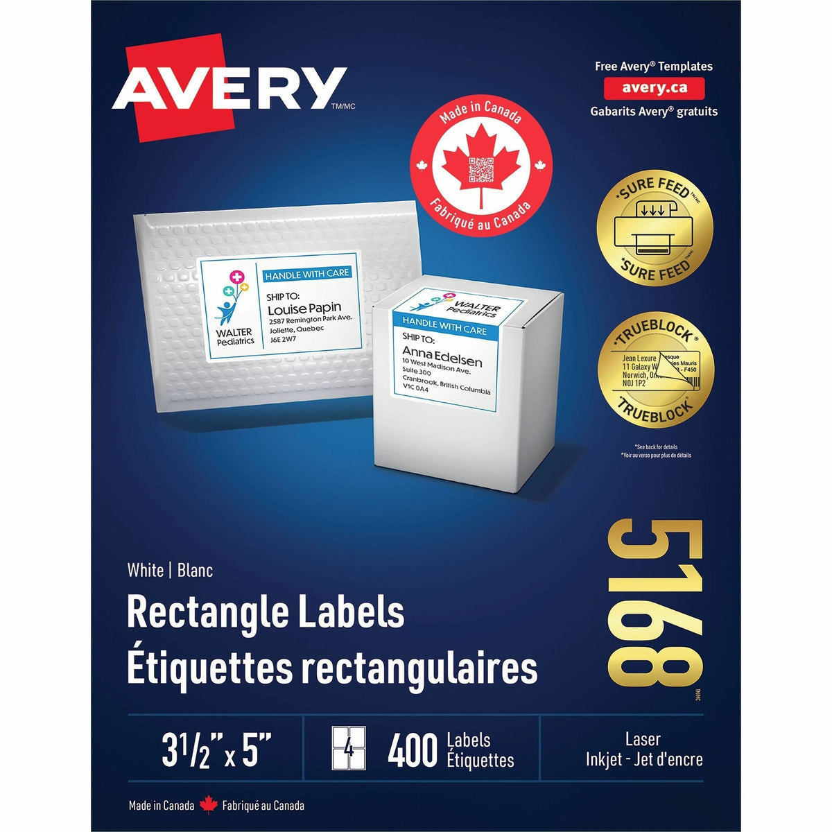 Avery® White Rectangle Labels with Sure Feed Technology - 2000