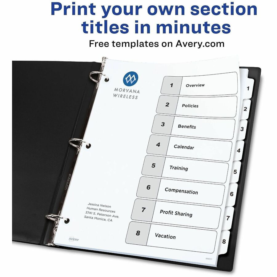 Avery Ready Index 8 Tab Dividers, Customizable TOC, 6 Sets (11822) - Alternate-Image1
