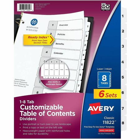 Avery Ready Index 8 Tab Dividers, Customizable TOC, 6 Sets (11822) - 2000