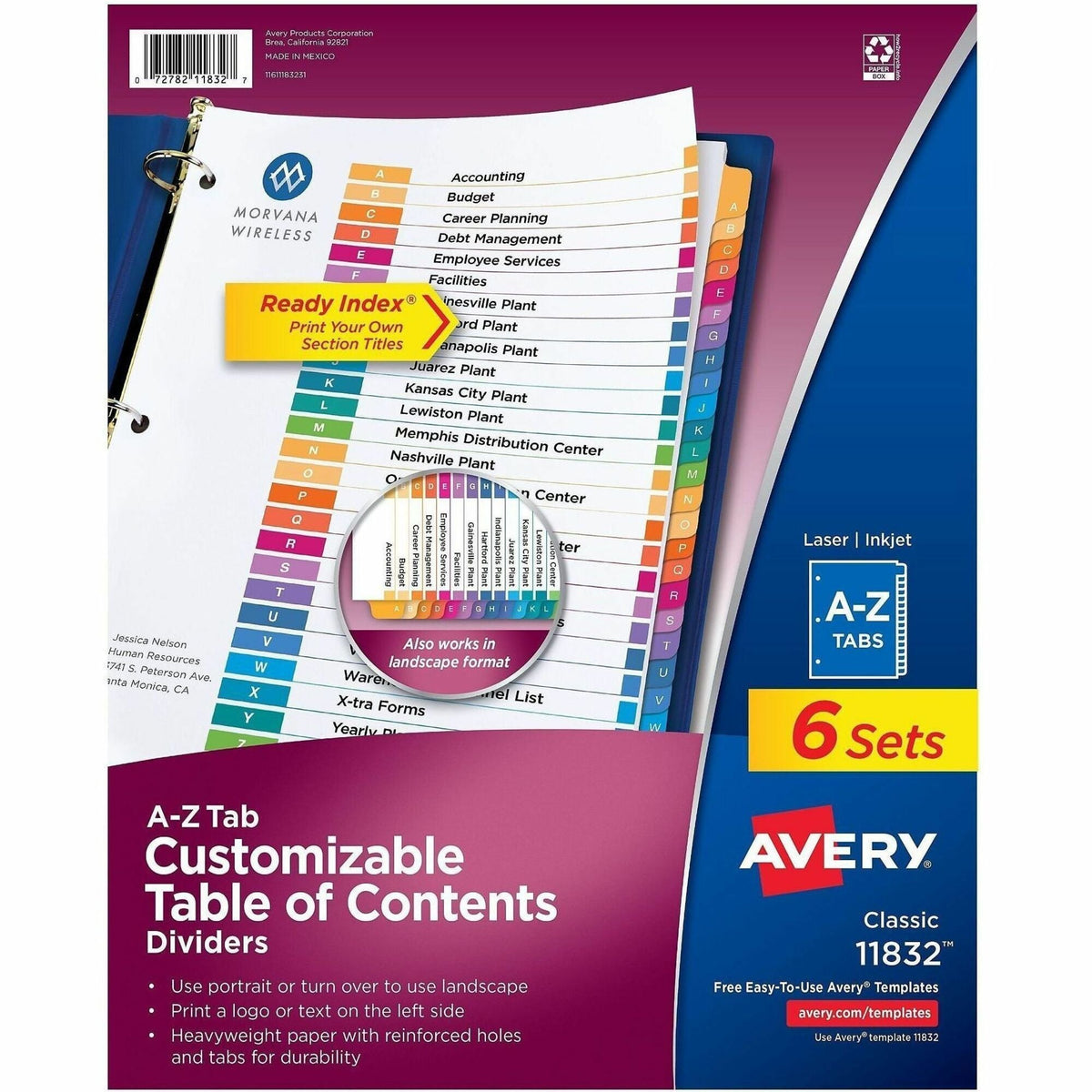 Avery A-Z Dividers, 26 Tabs, Ready Index (6 Sets of 11832) - 2000