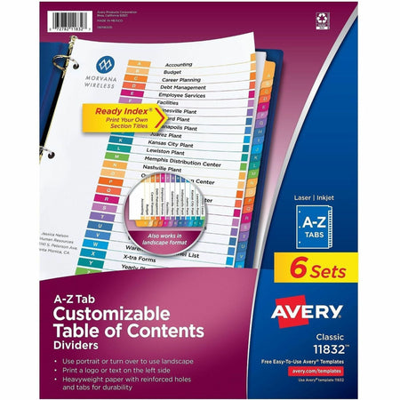 Avery A-Z Dividers, 26 Tabs, Ready Index (6 Sets of 11832) - 2000