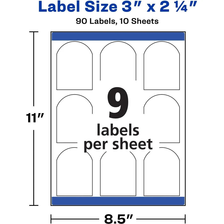 Avery Arched Labels: Print-to-the-Edge Water-Resistant 90-Pack - Specialty & Warning Labels