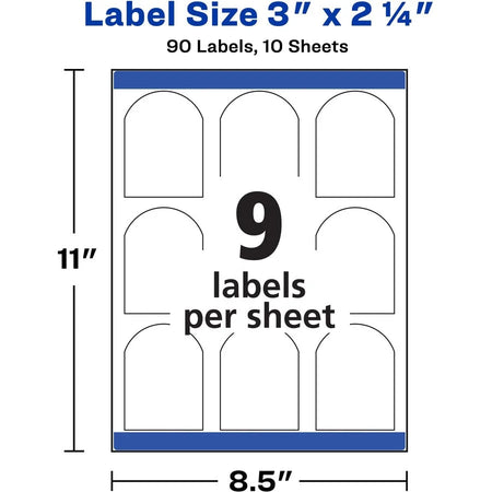 Avery Arched Labels: Print-to-the-Edge Water-Resistant 90-Pack - Specialty & Warning Labels