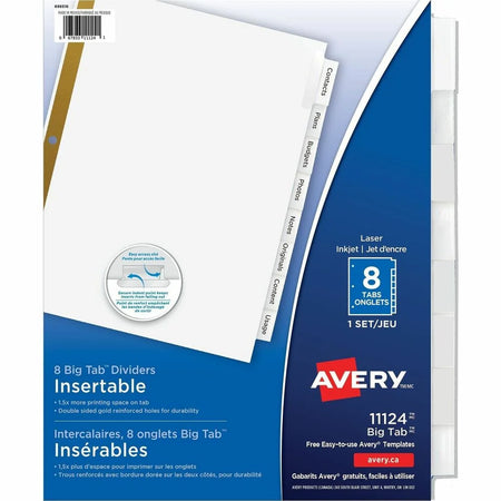 Avery Big Tab Insertable Dividers: 8-Tab Set White Paper 3-Hole Punched - Index Divider