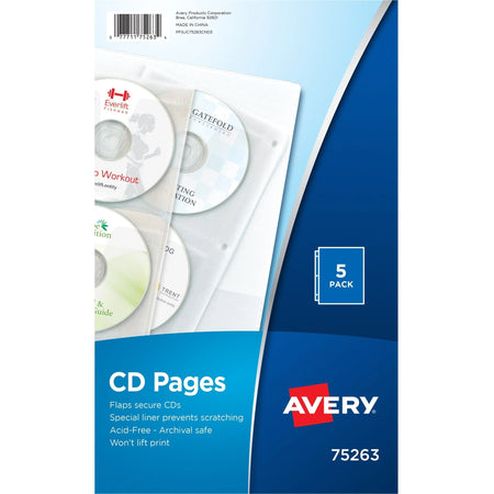 Avery CD Pages: 4 x CD/DVD Capacity Top Loading Clear - 5/Pack - Binder Refill Pages