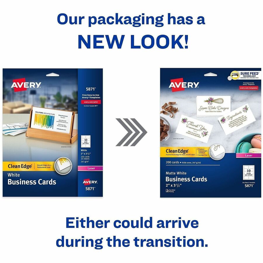 Avery Clean Edge(R) Business Cards, 2" x 3.5" , White, 200 (5871) - Alternate-Image1