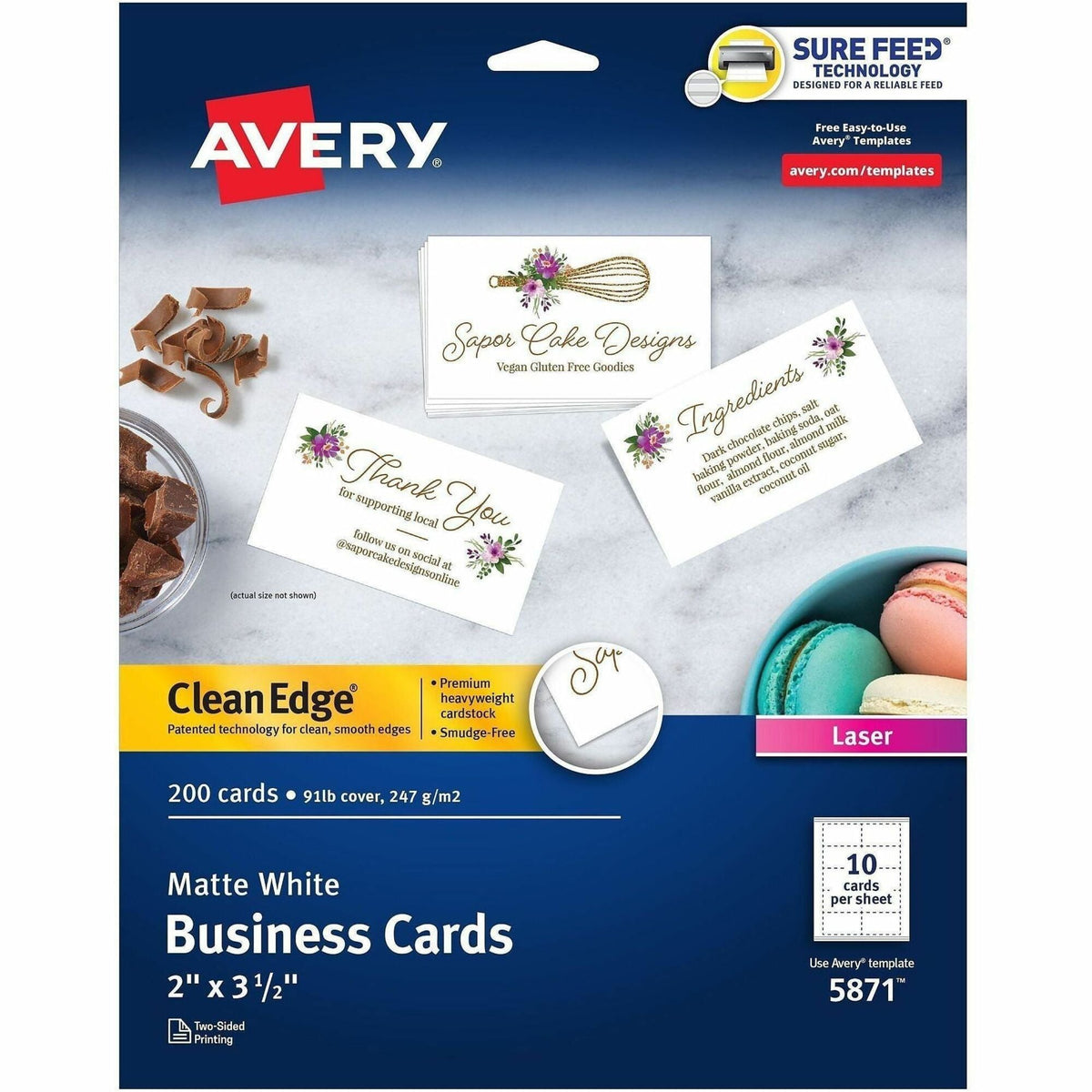 Avery Clean Edge(R) Business Cards, 2" x 3.5" , White, 200 (5871) - 2000