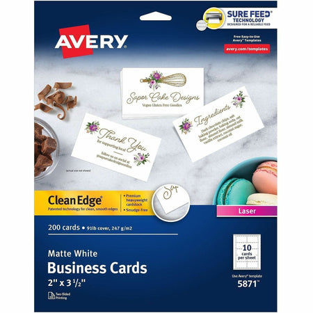Avery Clean Edge(R) Business Cards, 2" x 3.5" , White, 200 (5871) - 2000