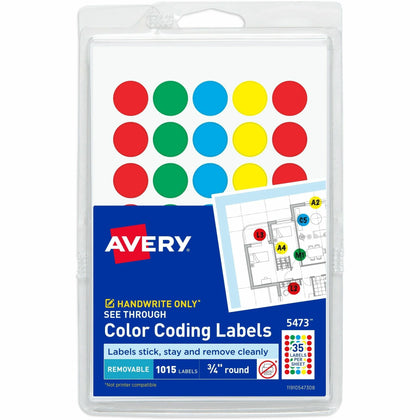 Avery Color Coded Labels: 3/4’’ Round Removable Adhesive Film 1015 Labels/Pack - Color-Coding Labels