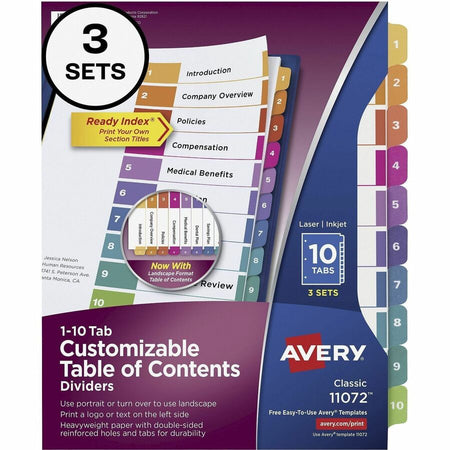 Avery Dividers, 10 Tabs, Ready Index (3 Sets of 11072) - Front