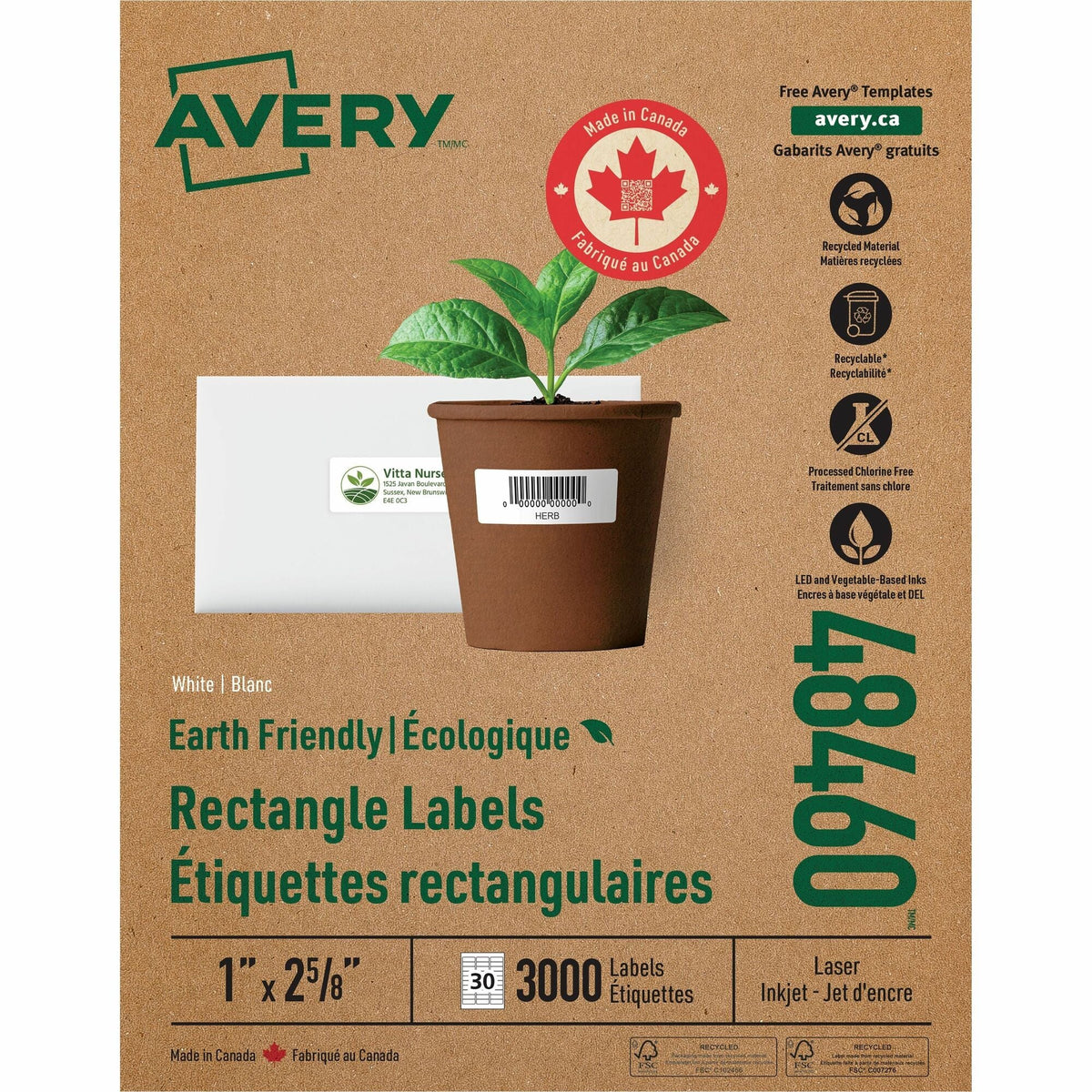 Avery Earth-Friendly White Rectangle Labels - 2000