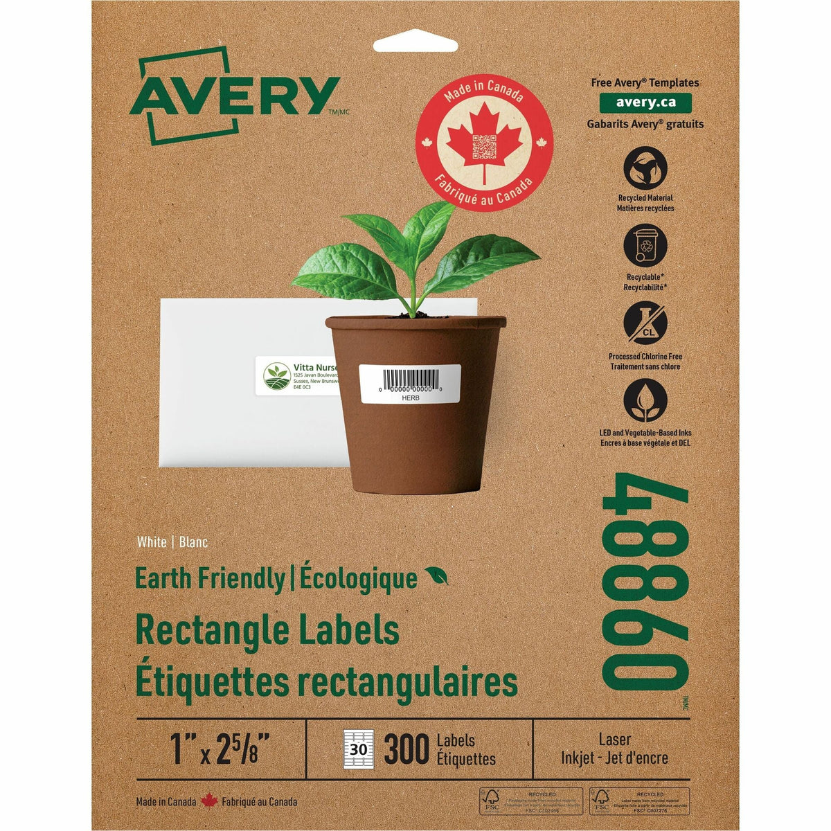 Avery Earth-Friendly White Rectangle Labels - 2000