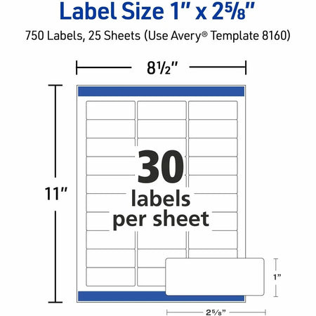 Avery Easy Peel Address Labels: 1x2-5/8’’ Inkjet White 750 Labels - Shipping