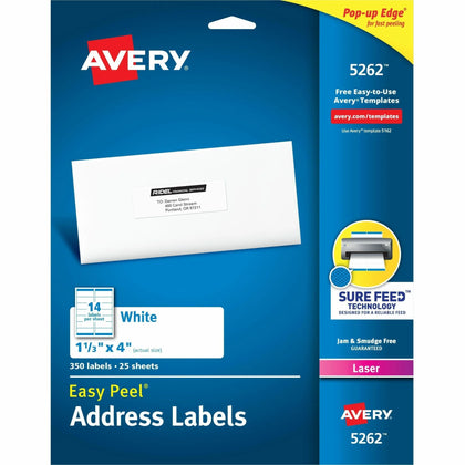 Avery Easy Peel Mailing Laser Labels: White Paper Permanent Adhesive - 350 Labels - Address / Shipping