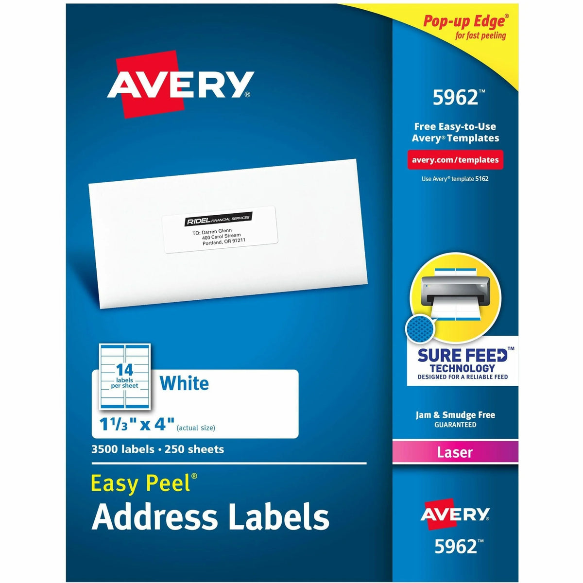 Avery Easy Peel Mailing Laser Labels: White Paper Permanent Adhesive - 3500 Labels - Address / Shipping