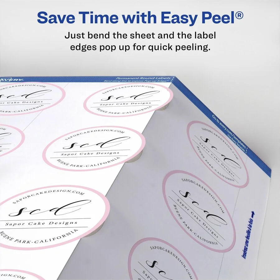 Avery Easy Peel Waterproof Round Labels Matte White 2’’ Diameter 300 - Multipurpose & ID