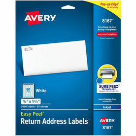 Avery Easy Peel White Inkjet Mailing Labels - 1/2’’ x 1 3/4’’ - 2000 - Address / Shipping