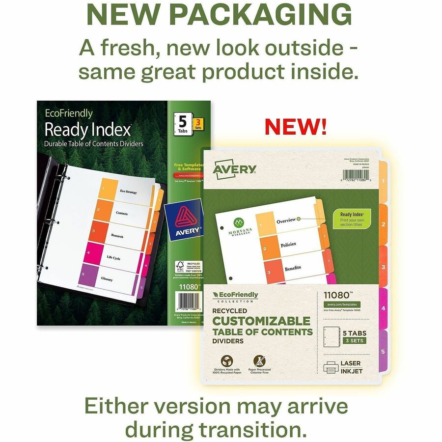 Avery EcoFriendly Recycled Dividers, 5 Tabs (3 Sets of 11080) - Alternate-Image1