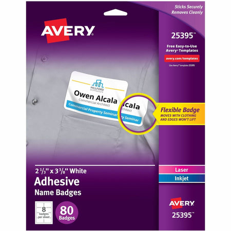 Avery® Flexible Name Badges, 2-1/3" x 3-3/8" , Matte, 80ct (25395) - 2000
