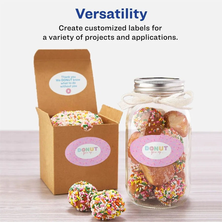 Avery Glossy White Oval Labels - Waterproof Inkjet & Laser Compatible - Multipurpose ID