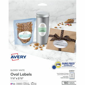 Avery Glossy White Oval Labels - Waterproof Inkjet & Laser Compatible - Multipurpose ID