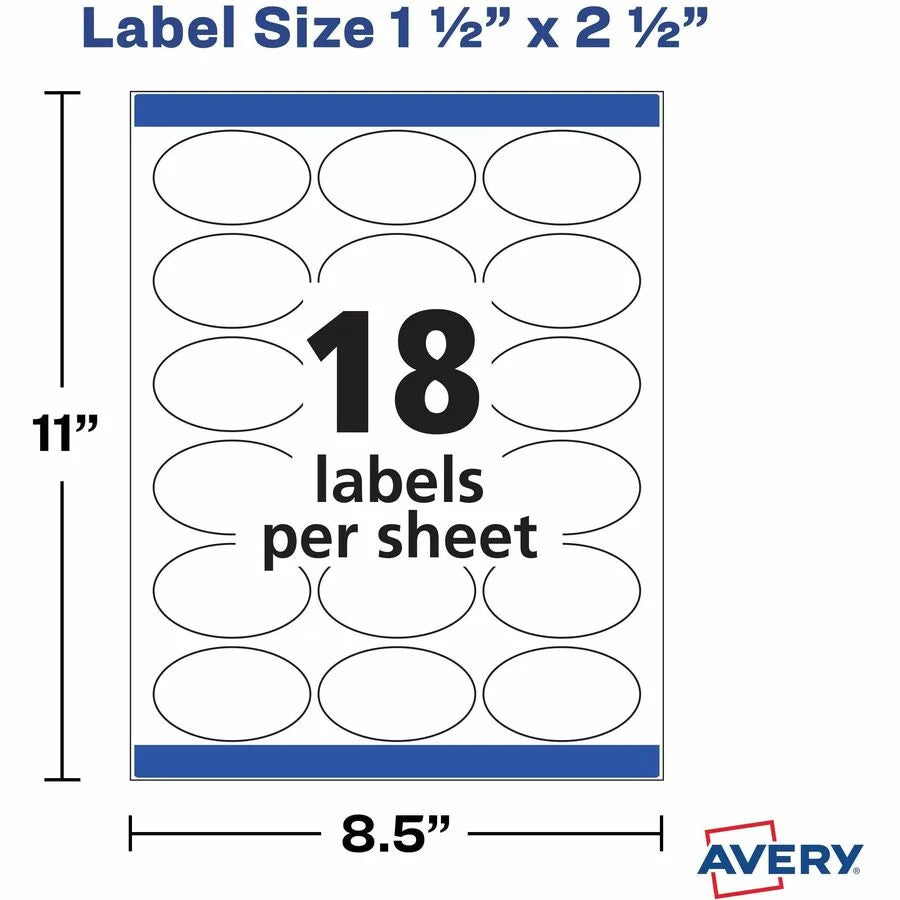 Avery Glossy White Oval Labels - Waterproof Inkjet & Laser Compatible - Multipurpose ID