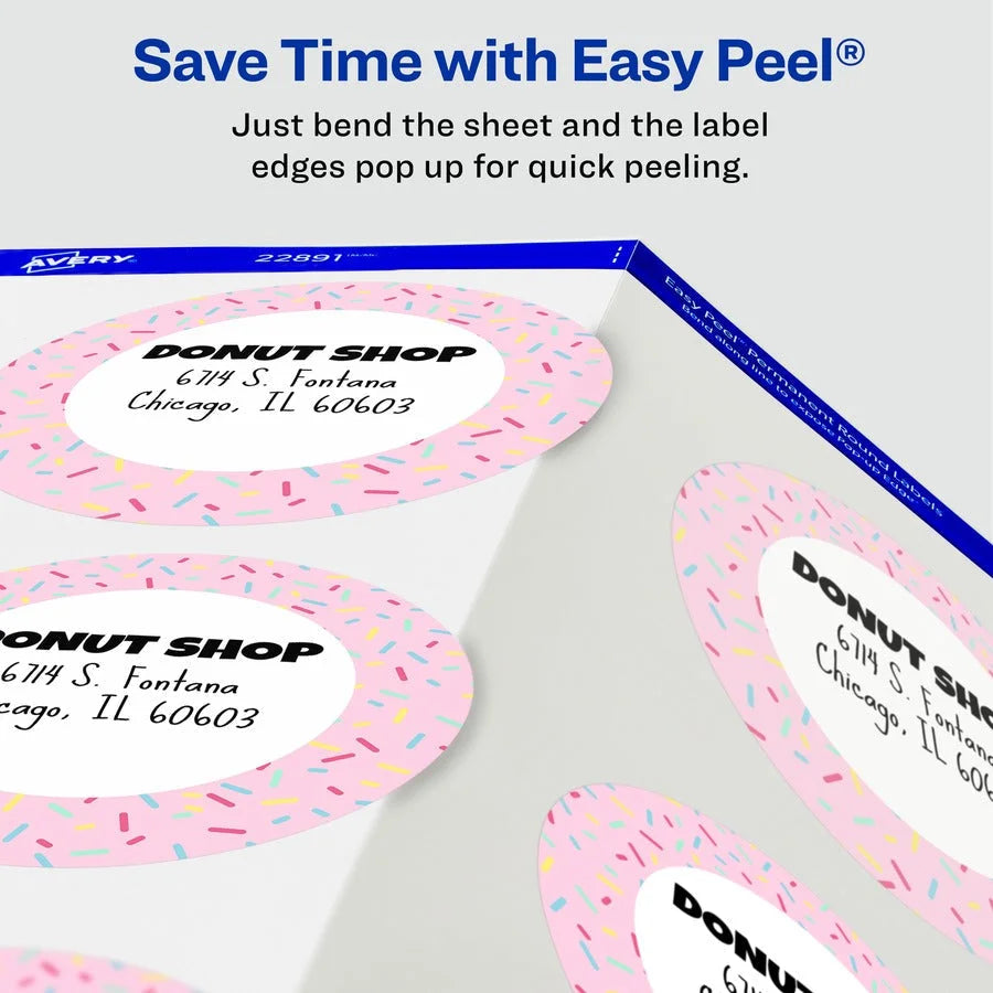 Avery Glossy White Round Labels: 3’’ Diameter Permanent Adhesive - 60 Pack - Multipurpose & ID Labels