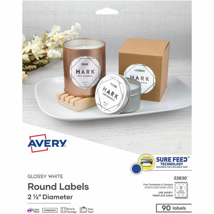 Avery Glossy White Round Labels - Waterproof Permanent Adhesive - 90 - Multipurpose & ID