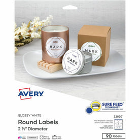 Avery Glossy White Round Labels - Waterproof Permanent Adhesive - 90 - Multipurpose & ID