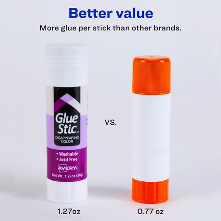 Avery® Glue Stic with Disappearing Purple Color - 1.27 oz - 6 / Pack - Sticks