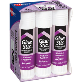 Avery® Glue Stic with Disappearing Purple Color - 1.27 oz - 6 / Pack - Sticks