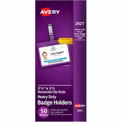 Avery Heavy-Duty Badge Holders: Clear PVC Clips for 3.5’’ x 2.25’’ Media - ID Badges & Supplies