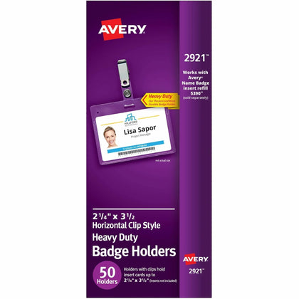 Avery Heavy-Duty Badge Holders: Clear PVC Clips for 3.5’’ x 2.25’’ Media - ID Badges & Supplies