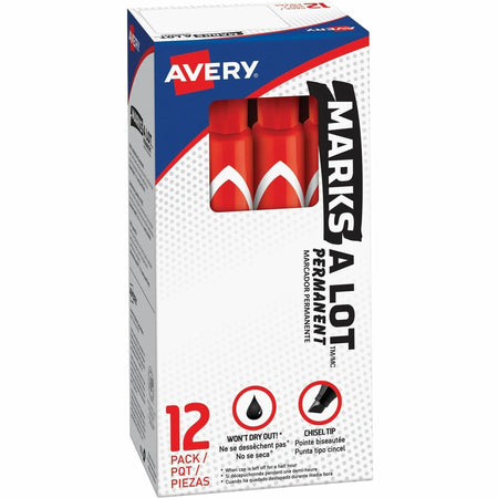 Avery Marks A Lot Large Desk-Style Red Permanent Markers - 1 Dozen - & Dry-Erase