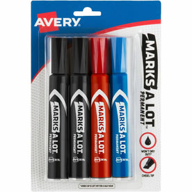 Avery Marks A Lot Permanent Markers - Regular Chisel Point - 4 Pack - & Dry-Erase