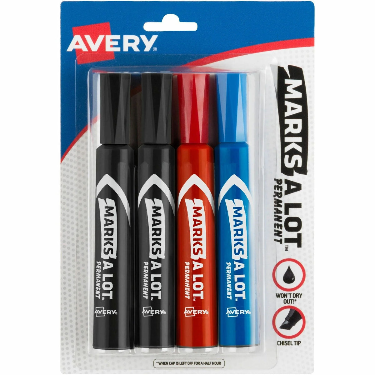 Avery Marks A Lot Permanent Markers - Regular Chisel Point - 4 Pack - & Dry-Erase