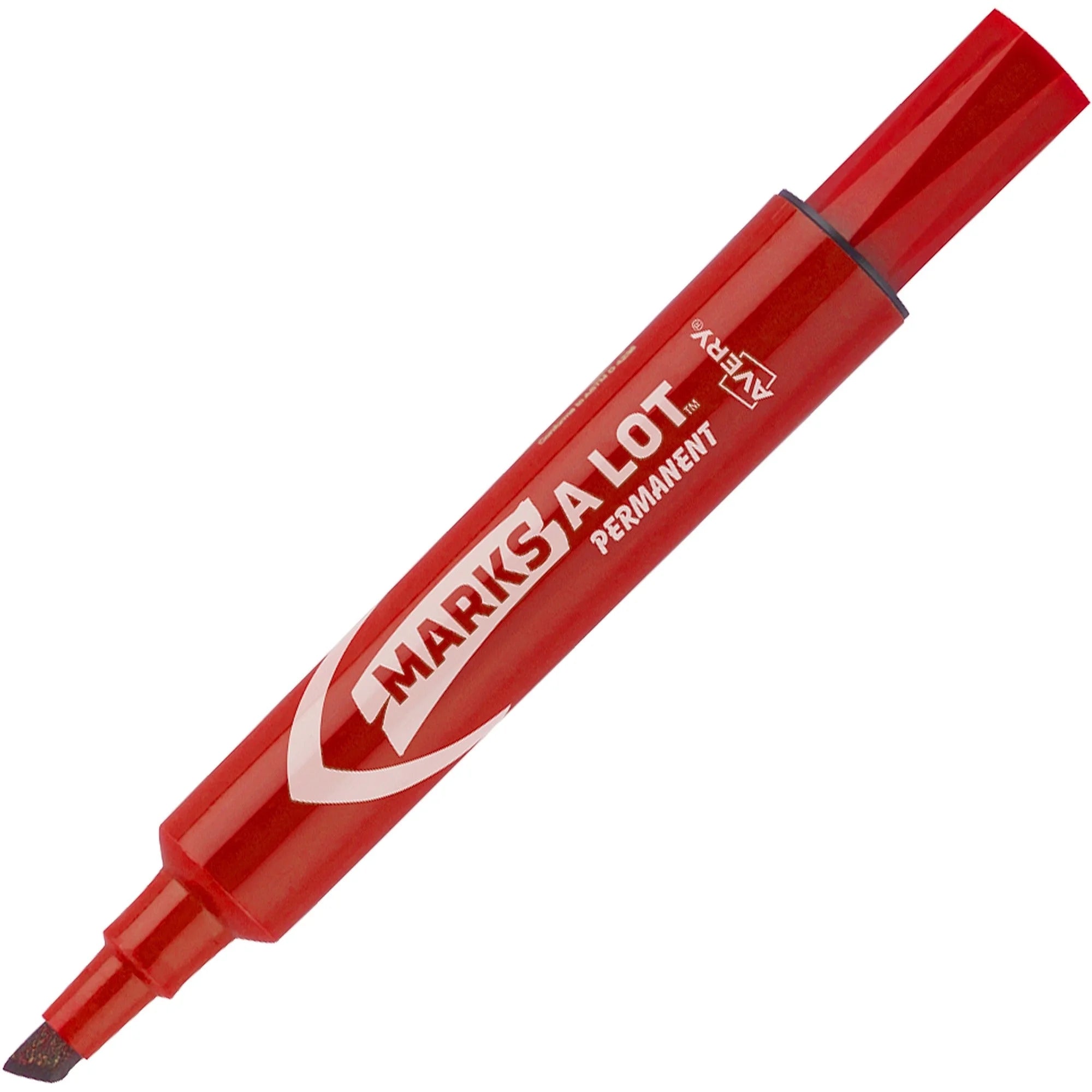 Avery Marks A Lot Red Permanent Markers - 4.7625mm Chisel Point - 1 Dozen - & Dry-Erase