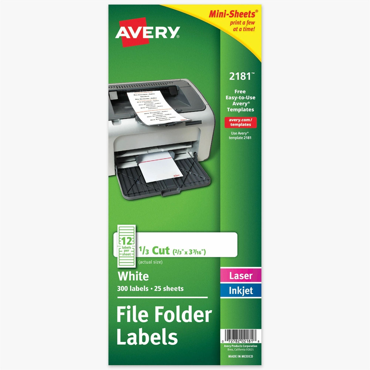 Avery Mini-Sheets File Folder Labels, 2/3" x 3-7/16" , 300ct (2181) - 2000
