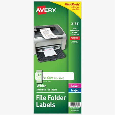 Avery Mini-Sheets File Folder Labels, 2/3" x 3-7/16" , 300ct (2181) - 2000