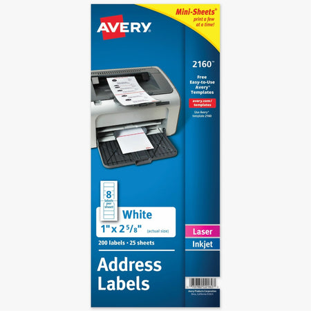Avery Mini-Sheets(R) Address Labels, 1" x 2-5/8" , 200 Labels (2160) - 2000