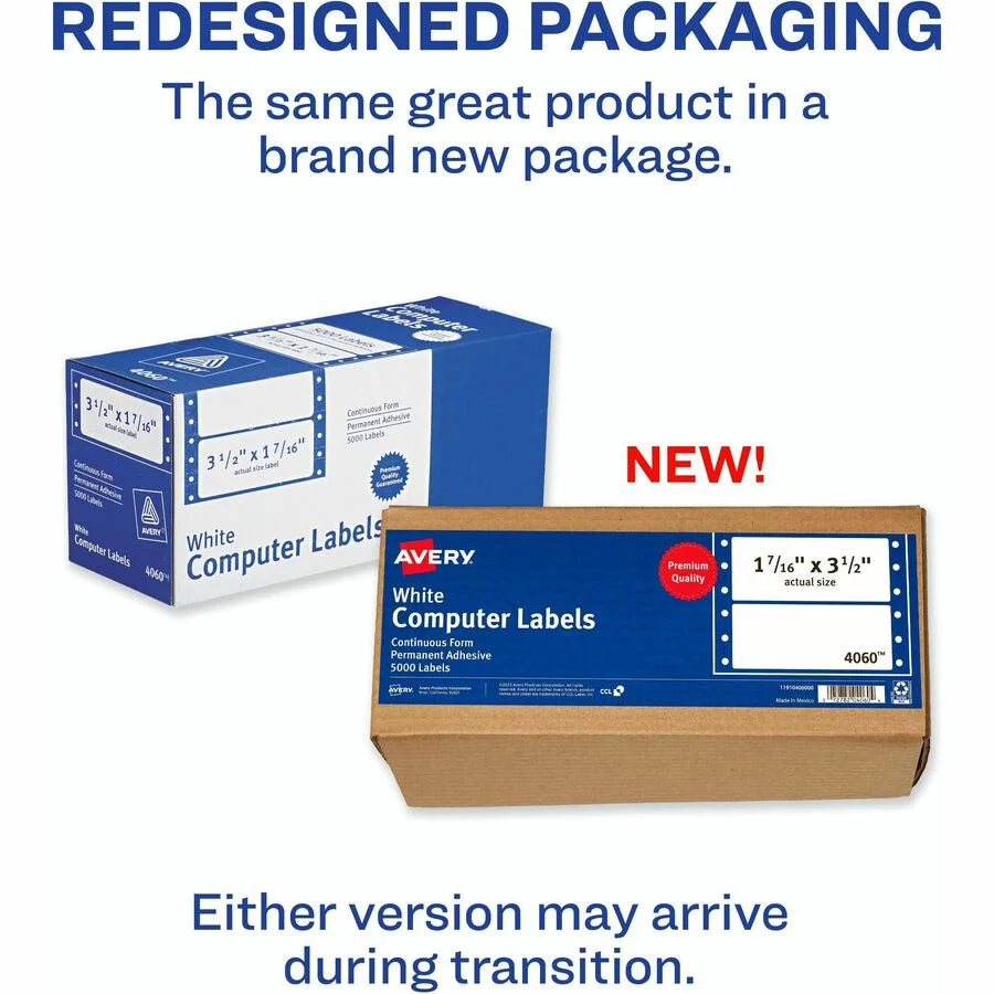 Avery Pin Feed Label: 3 1/2’’ Rectangle Permanent Adhesive - 5000 Labels - Multipurpose & ID