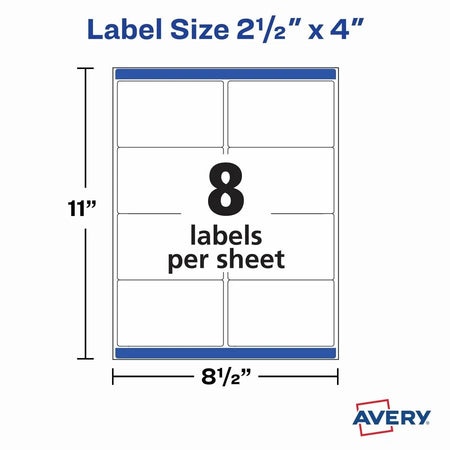 Avery Printable Shipping Labels: 2.5’’ x 4’’ 800 Labels - White Paper Laser Permanent Adhesive - Address