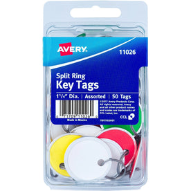Avery® 1-1/4’’ Key Tags: Assorted Colors 50 Tags - Metal & Card Stock