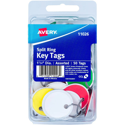 Avery® 1-1/4’’ Key Tags: Assorted Colors 50 Tags - Metal & Card Stock
