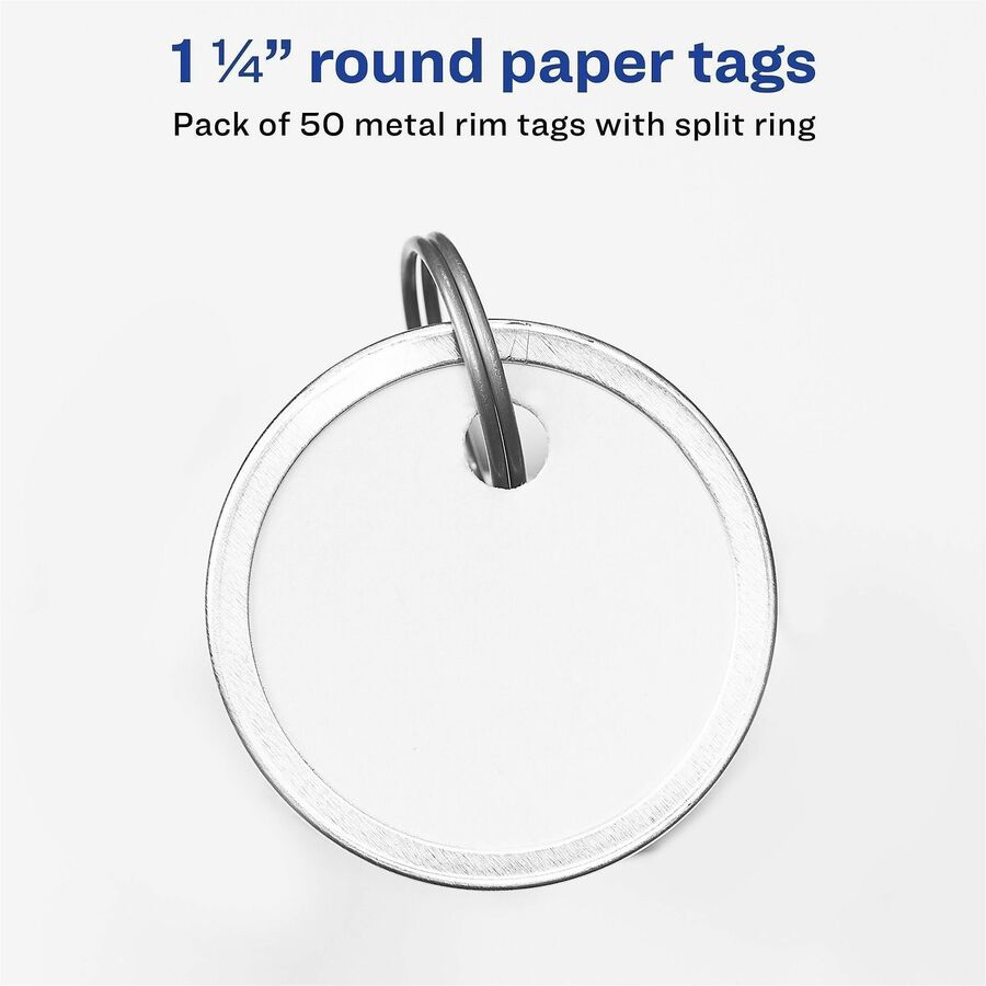 Avery&reg; 1-1/4" Metal Rim Key Tags, Split Ring, White, 50 Tags (11025) - Alternate-Image1